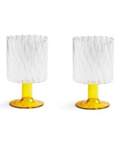 &klevering Set Of Two Yellow Stemmed Swirl Glasses