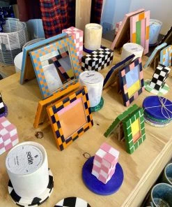 &klevering Light Blue and Orange Check Standing Mirror (17.5 x 17.5 cm)