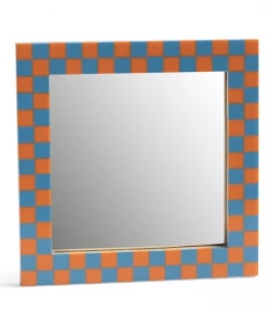 &klevering Light Blue and Orange Check Standing Mirror (17.5 x 17.5 cm)
