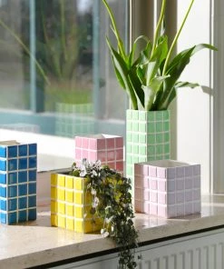 &klevering Ceramic Plant Pot Tile Yellow 14cm