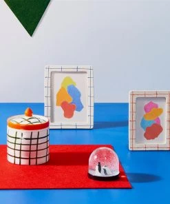 &klevering Ceramic Checks Rectangle Photo Frame Natural-Blue