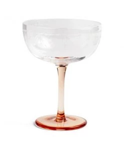 &klevering Pink Steamed Champagne Coupe with Floral Etch