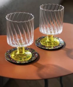 &klevering Set Of Two Yellow Stemmed Swirl Glasses