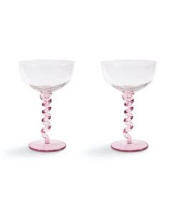 &klevering Set of Two Pink Spiral Stem Wine Glasses