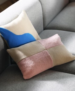 &klevering Cream and Blue Wavy Square Cushion (40 x 40cm)