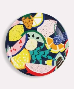 &klevering Black Fruit Bamboo Wood Round Tray