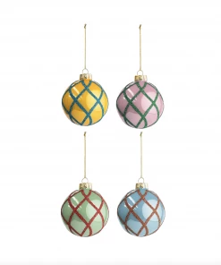 &klevering Set of 4 Criss Cross Glass Christmas Baubles