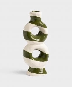 &klevering Loop Stripe Green Stoneware Candleholder