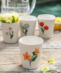 &klevering Set of 4 Hand Painted Dolomite Flower Tumblers