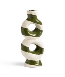 &klevering Loop Stripe Green Stoneware Candleholder