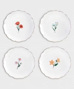 &klevering Hand Painted Set Of Four Flower Plates