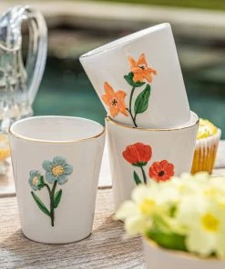 &klevering Set of 4 Hand Painted Dolomite Flower Tumblers