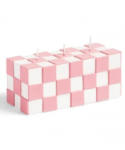 &klevering Check Rectangle Candle in Pink